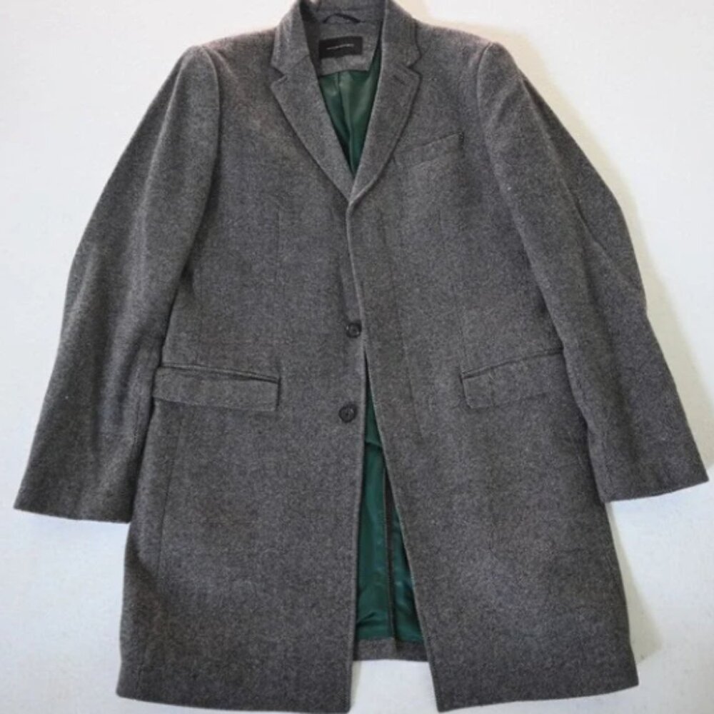 Banana Republic Large Tall LT 685346 Gray Birdseye Donegal Tweed Men Coat Trench